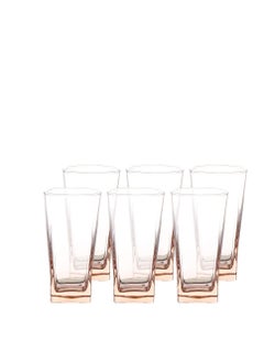 Pasabahce Large Juice and Water Colored Cups Set of 6 - Carre Long Drink- 305ml -Pink Color -Turkey Origin