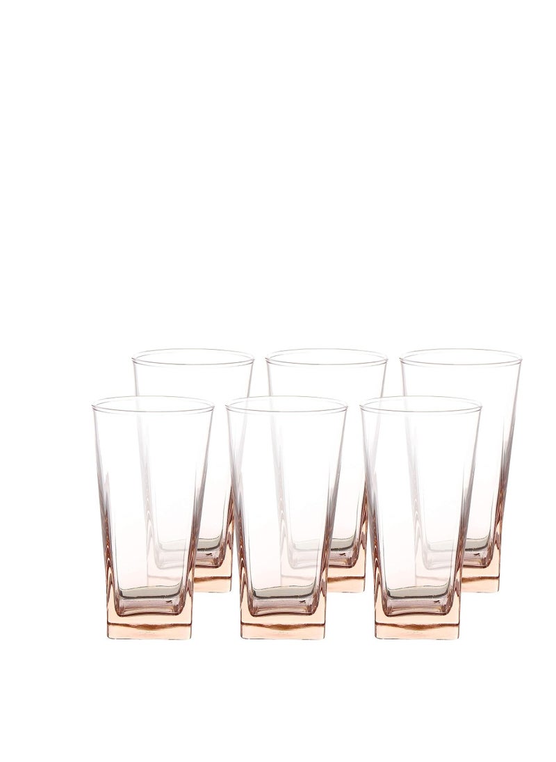 Pasabache - Pasabahce Large Juice and Water Colored Cups Set of 6 - Carre Long Drink- 305ml -Pink Color -Turkey Origin - Image 1