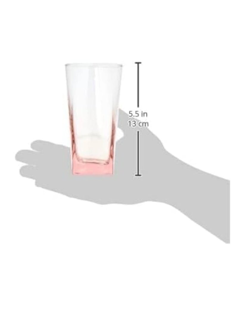 Pasabache - Pasabahce Large Juice and Water Colored Cups Set of 6 - Carre Long Drink- 305ml -Pink Color -Turkey Origin - Image 1