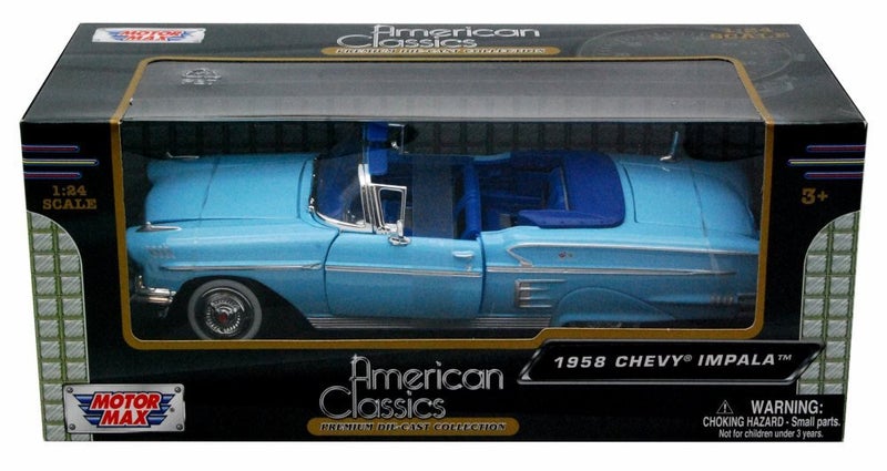 MOTORMAX 1958 Chevrolet Impala Convertible, Blue - Motormax Premium American 73267 - 1/24 Scale Diecast Model Car, unisex-children - Image 3