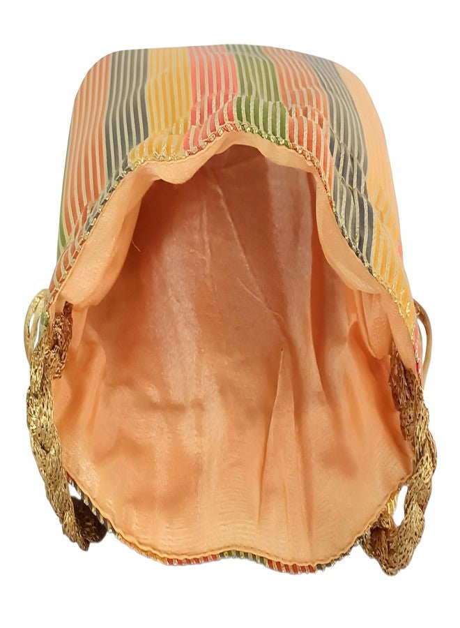 DUCHESS Multicolor Striped Silk Potli Bag with Golden Zari Work and Braided Handle - Ethnic Drawstring Wristlet for Weddings and Parties - Image 5