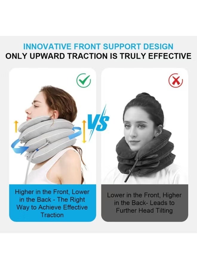 مُلَفِّر عنق مع حزام عضلة الرقبة، جهاز تraction للعنق، أداة تخفيف عنق، حزام رقبة قابل للتعديل وتمدد، مادة تنفسية قابلة للغسيل ومتينة لونًا، تقنية جديدة لفك الضغط عن الرقبة للاستخدام المنزلي - Image 3