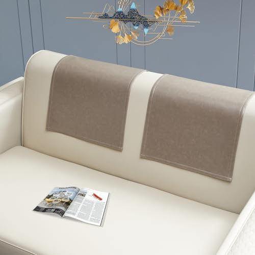Hittun 2 Pieces Recliner Headrest Covers Protector Non Slip Waterproof Recliner Sofa Headrest Covers for Recliner Chair,Faux Leather Recliner Couch Headrest Protector for Sofa,Theater Seat (Taupe, 2) - Image 1