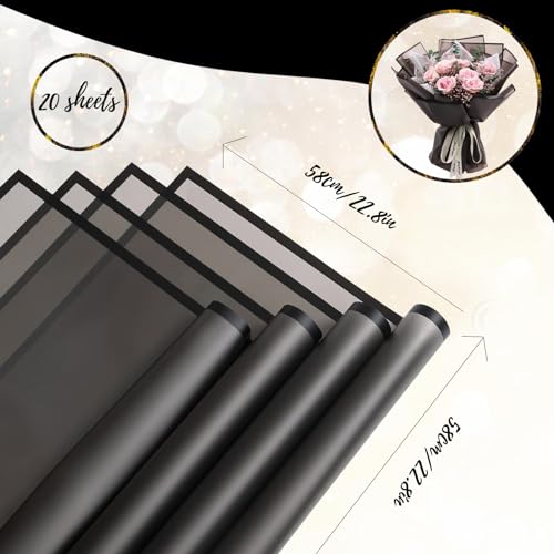 Gloreyan 20 Sheets Black Flower Wrapping Paper, Florist Bouquet DIY Craft Fresh Flower Wrapping Paper with Black Border Waterproof Floral Wrapping Gift Box Packaging Material Florist Supplies, 22.8*22.8 Inches - Image 2