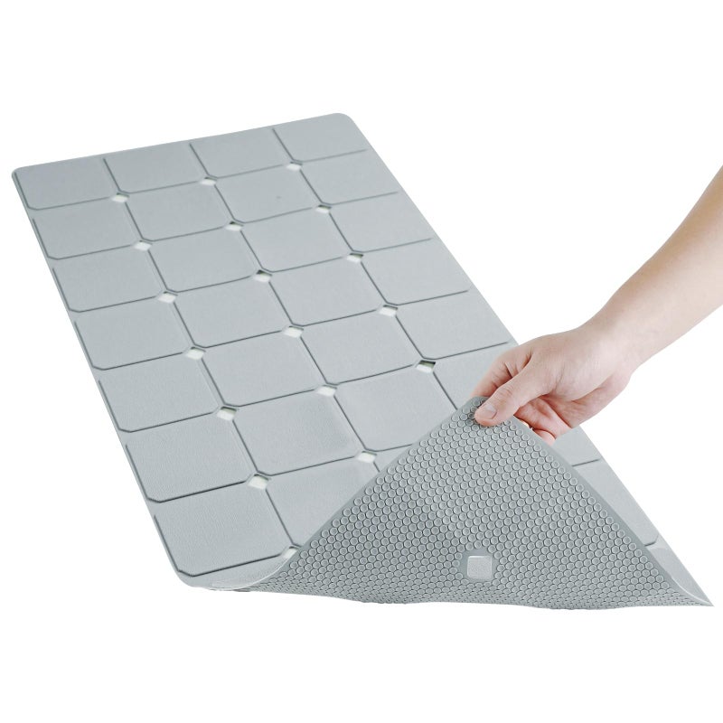 MeimeiDe Silicone Bath Mat Without Suction Cups - Heavy, Foldable & Odor-Free Anti-Slip Tub Mat for Textured or Refinished Bathtubs, Quick Drain, Eco-Friendly Bathroom Mat, 16"x40" Grey - Image 1
