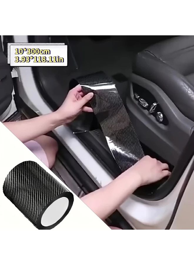 1 Roll 3D Nano Carbon Fiber Car Door Edge Protector 10x100cm PVC Waterproof Scratch Resistant Adhesive Tape Universal Anti Collision Film Black - Image 5