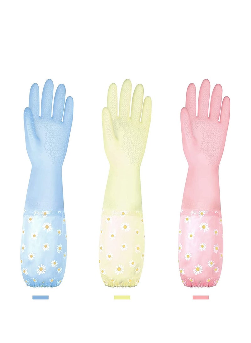 3 Pairs Rubber Gloves for Household Cleaning Gloves, Durable Kitchen PVC Gloves for Dishwashing Waterproof - Image 1