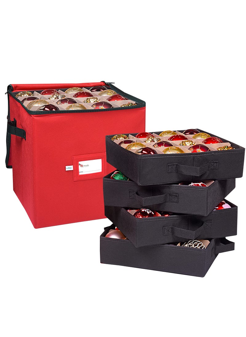 Primode Primode Christmas Ornament Storage Box 4 Individual Trays Xmas Storage Container Fits 64 Ornaments Decoration Balls Constructed of Durable Polyester Material Red 