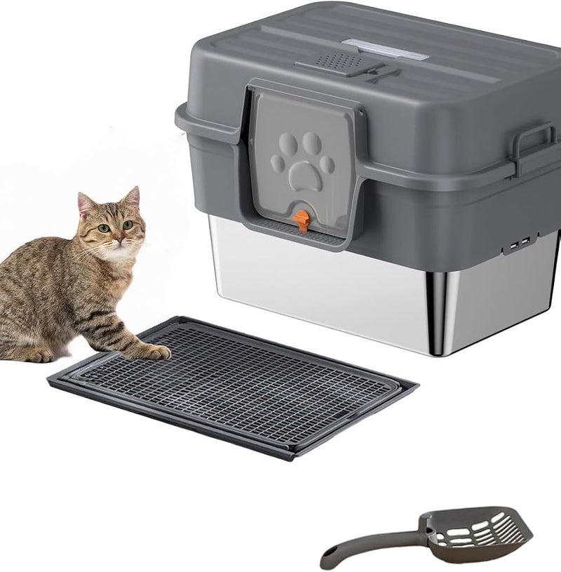 Sharpdo Stainless Steel Cat Litter Box with Lid for Big & Multiple Cats with High Sided, Non-Sticky - Image 1