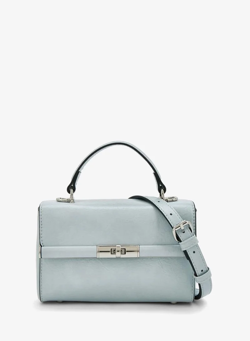 Solid Satchel Bag With Twist Lock Closure