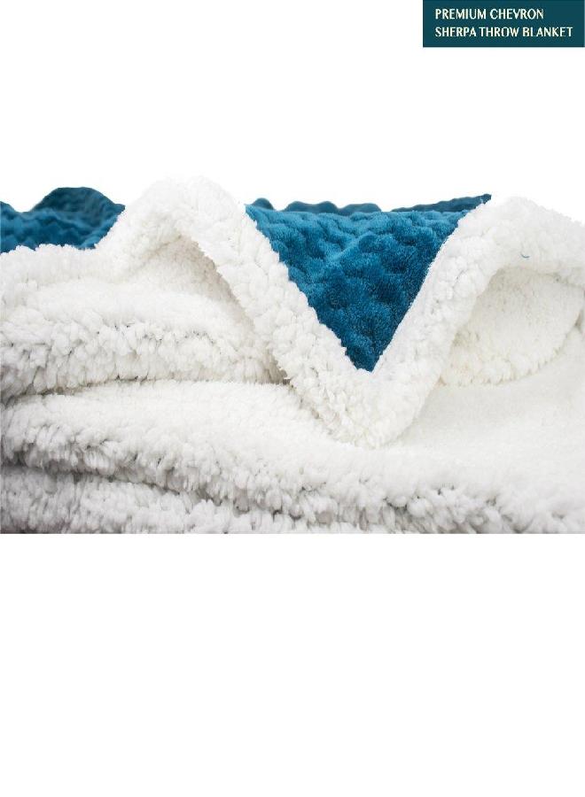 PAVILIA PAVILIA Sherpa Blanket Throw for Couch Sofa | Turquoise Teal Blue Super Soft, Plush Chevron Throw Fleece Blanket | Zig Zag Fuzzy Fluffy Decorative Blanket Microfiber, 50x60 - Image 2