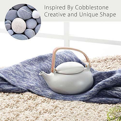 ZENS Vintage Japanese Teapot with Strainer 27oz Matte Ceramic Loose Leaf Teapot with Infuser Wood Handle Gray Japanese Teapots Hot Tea Brewer Pot for Women Tea Lovers Gifts - Image 3