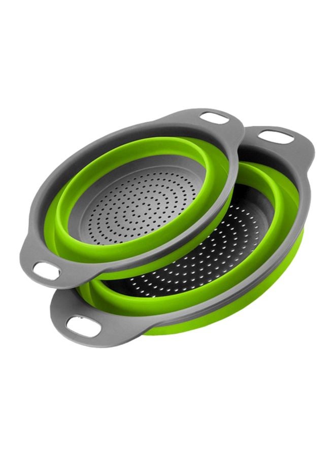Loquat 2-Piece Round Foldable Vegetable Strainer Basket Green/Grey 29x24x9.5cm  - Image 1
