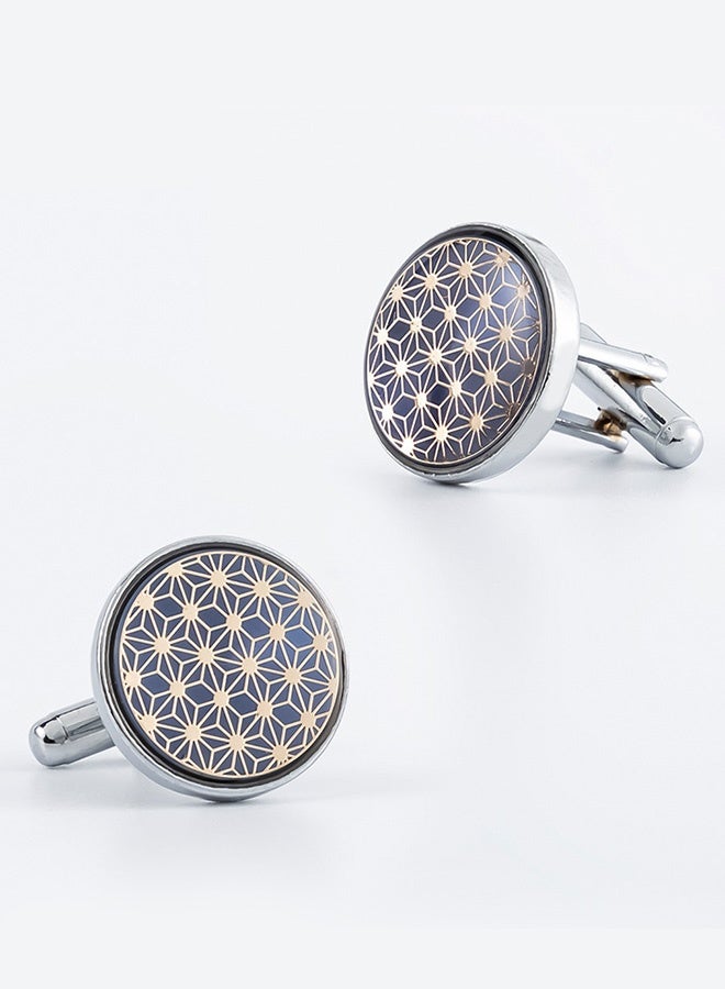 High-Grade Silver Electroplated Round Cufflinks - Men'S French Shirt Cufflinks - New Pure Natural Floral Resin Enamel Men'S French Shirt Accessories (18mm 1 Pair) - Image 1