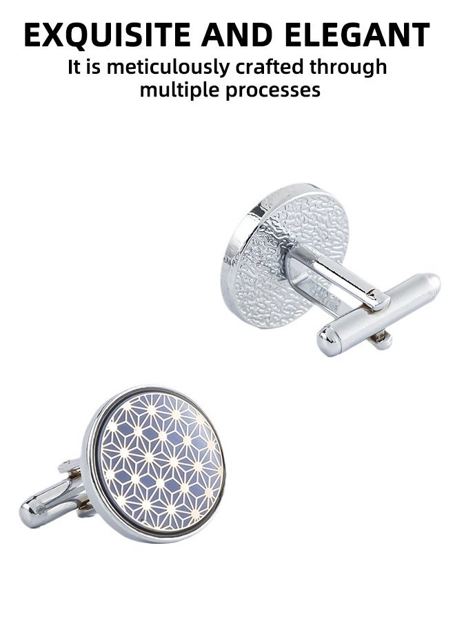 High-Grade Silver Electroplated Round Cufflinks - Men'S French Shirt Cufflinks - New Pure Natural Floral Resin Enamel Men'S French Shirt Accessories (18mm 1 Pair) - Image 2