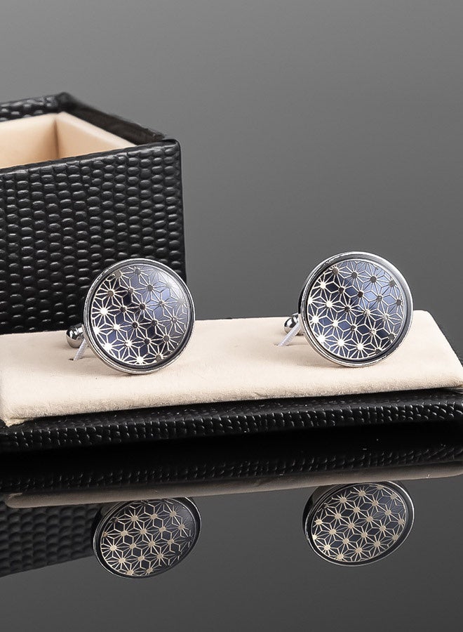 High-Grade Silver Electroplated Round Cufflinks - Men'S French Shirt Cufflinks - New Pure Natural Floral Resin Enamel Men'S French Shirt Accessories (18mm 1 Pair) - Image 5
