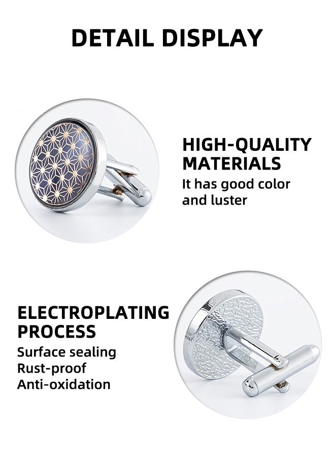 High-Grade Silver Electroplated Round Cufflinks - Men'S French Shirt Cufflinks - New Pure Natural Floral Resin Enamel Men'S French Shirt Accessories (18mm 1 Pair) - Image 3