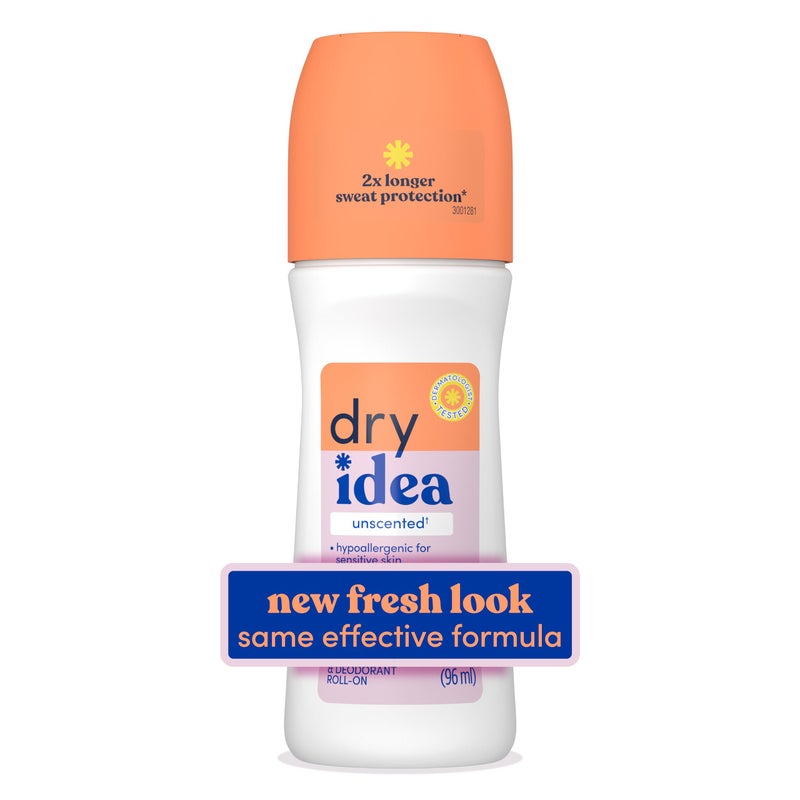 Dry Idea Unscented Roll On Deodorant & Antiperspirant for Women - Hypoallergenic for Sensitive Skin, 2X Longer Sweat Protection, 72Hr Sweat & Odor Protection, Womens Deodorant, 3.25oz - Image 1