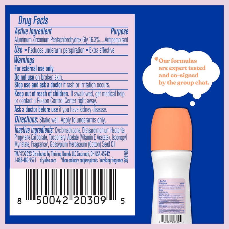 Dry Idea Unscented Roll On Deodorant & Antiperspirant for Women - Hypoallergenic for Sensitive Skin, 2X Longer Sweat Protection, 72Hr Sweat & Odor Protection, Womens Deodorant, 3.25oz - Image 5