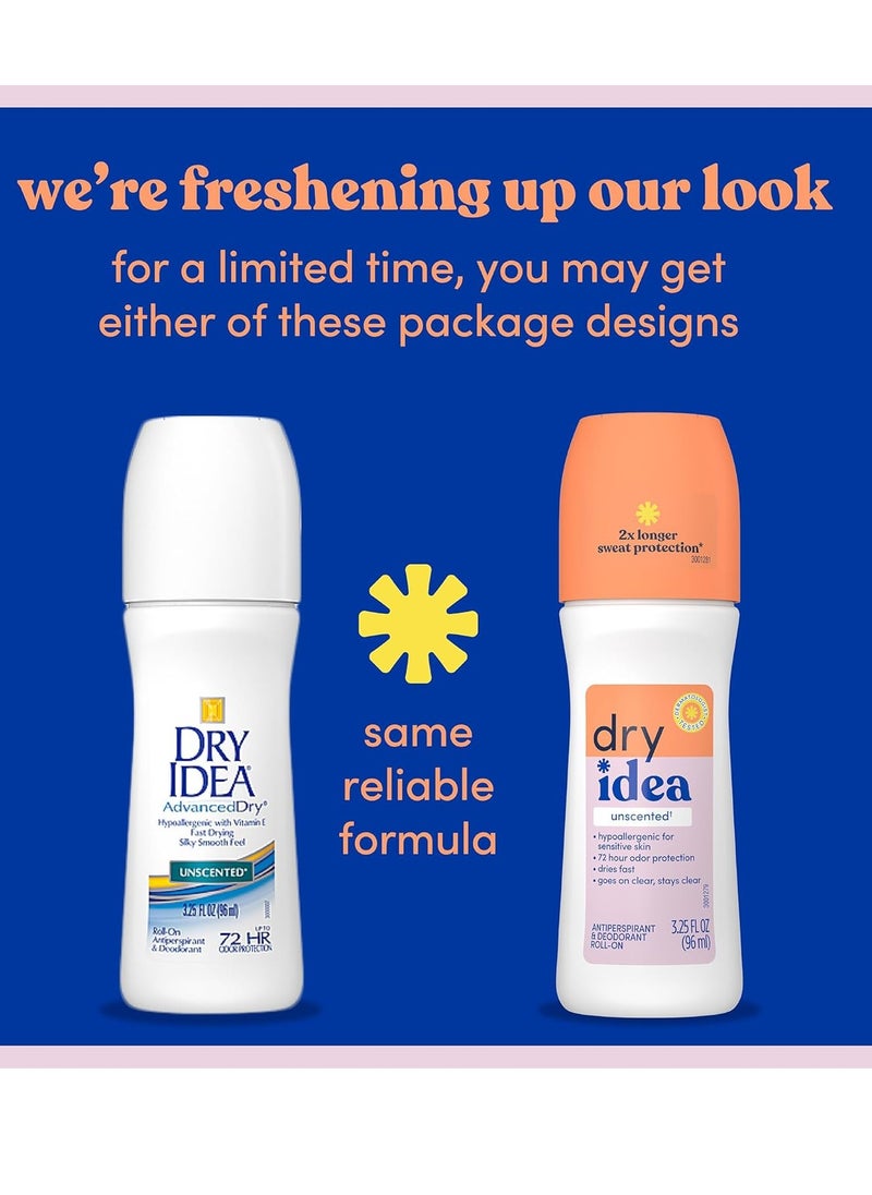 Dry Idea Dry Idea Roll-On Deodorant & Antiperspirant | 2X Longer Sweat Protection | 72-Hour Odor Protection | Unscented & Hypoallergenic for Sensitive Skin, 3.25 oz.  - Image 2