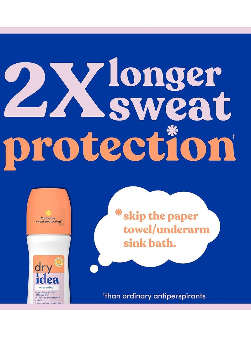Dry Idea Dry Idea Roll-On Deodorant & Antiperspirant | 2X Longer Sweat Protection | 72-Hour Odor Protection | Unscented & Hypoallergenic for Sensitive Skin, 3.25 oz.  - Image 3