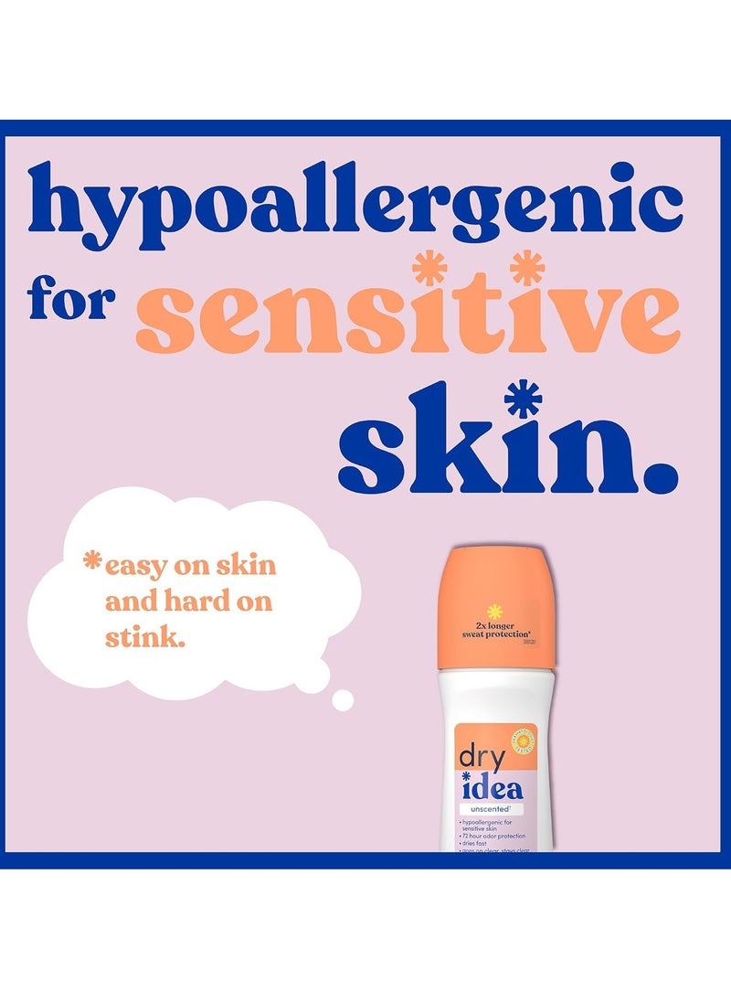 Dry Idea Dry Idea Roll-On Deodorant & Antiperspirant | 2X Longer Sweat Protection | 72-Hour Odor Protection | Unscented & Hypoallergenic for Sensitive Skin, 3.25 oz.  - Image 4