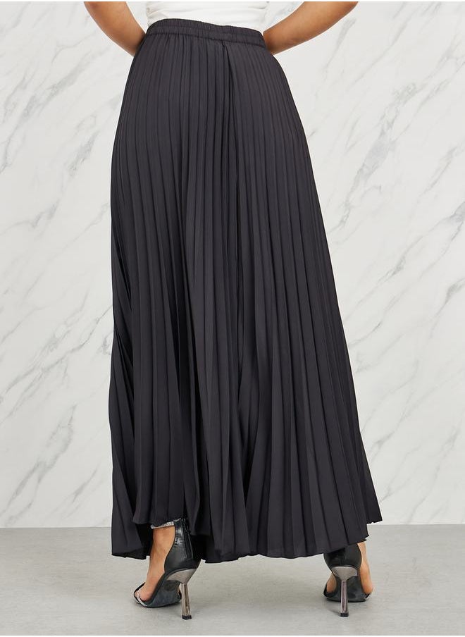 Styli Satin Pleated A-Line Maxi Skirt  - Image 4