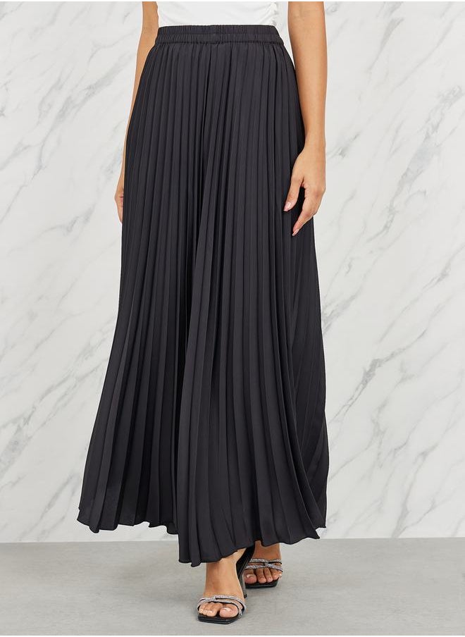 Styli Satin Pleated A-Line Maxi Skirt  - Image 1