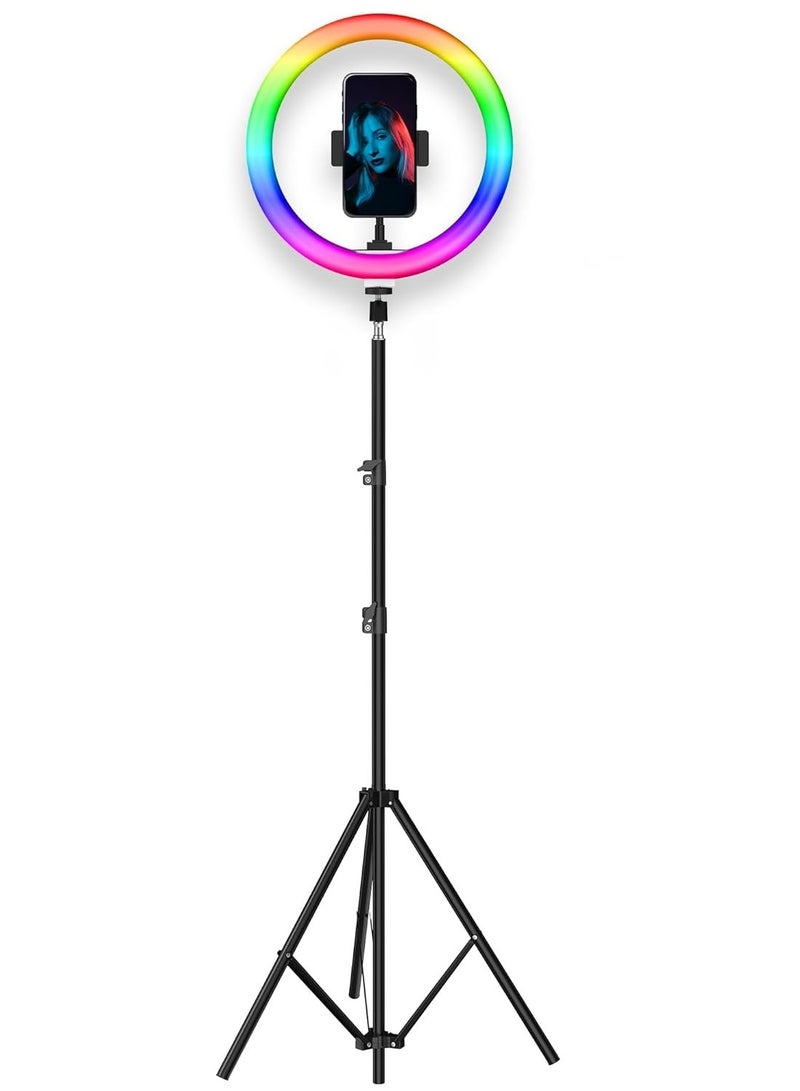 لاكوز إضاءة حلقية ناعمة بتقنية LED RGB مقاس 12 بوصة مع حامل للهاتف المحمول وإضاءة قابلة للتعديل، إضاءة سيلفي دائرية دوارة 360 درجة للبث المباشر والمكياج والتصوير الفوتوغرافي وتسجيل الفيديو - Image 1