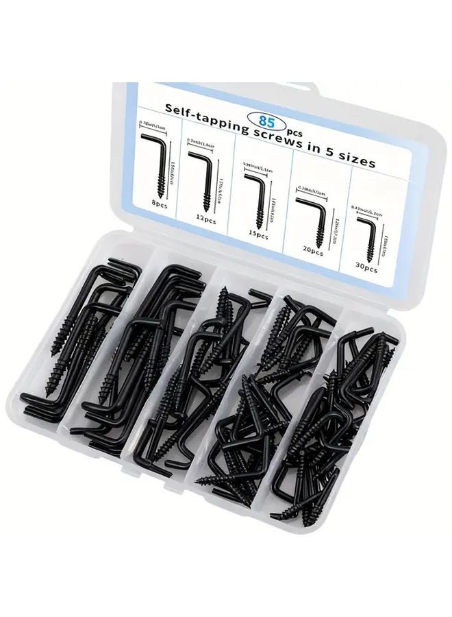 85 Pcs Black Self Tapping Spiral Screw Hooks Rust Resistant Wall Ceiling Hangers - Image 2