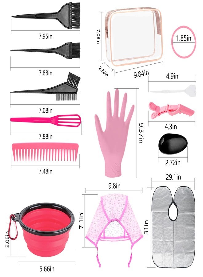 DINTSTYLE 32 Pcs Hair Dye Coloring Kit,Hair Dye Tools for DIY Salon.Hair Dye Brush and Bowl Set/Highlighting Frosting Cap with Plastic Hooks/Dye Brush/Ear Cover/Gloves/Comb/Hairpin/Hair Coloring Cape(Pink) - Image 2
