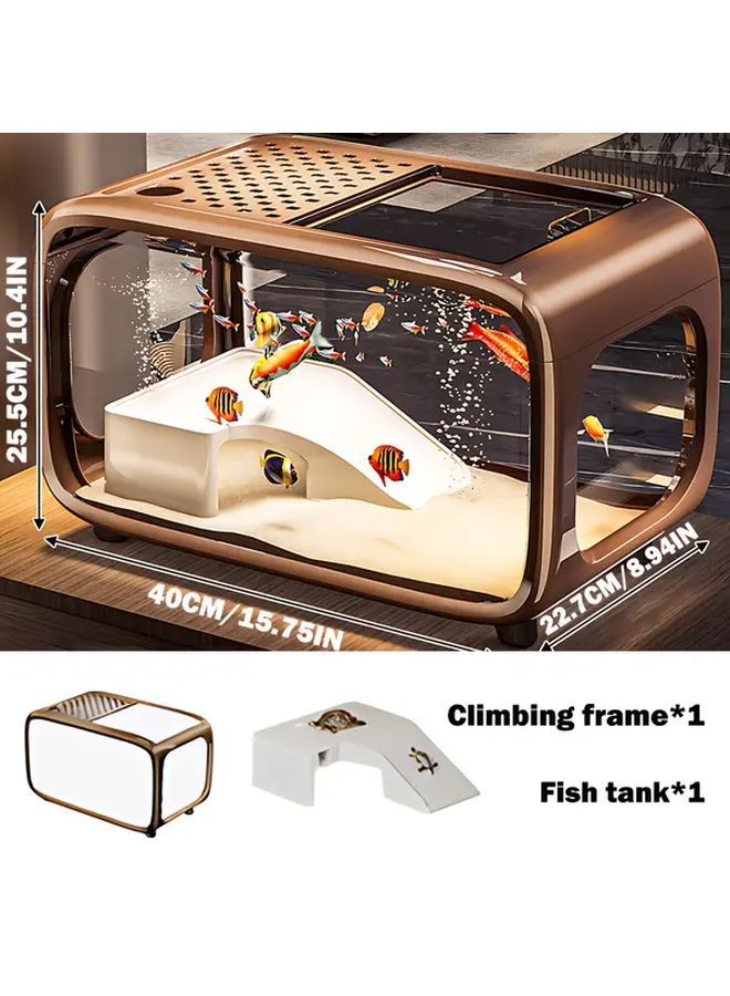 Brown All In One Desktop Aquarium Tank With Glass Panels Open Top Lid Easy Setup - Image 1