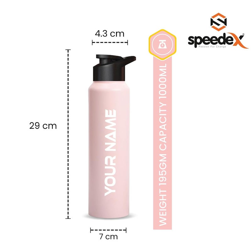 Speedex زجاجة ماء وردية مخصصة من الفولاذ المقاوم للصدأ سعة 1 لتر مع غطاء شرب – مقاومة للتسرب، خفيفة الوزن، متينة | للأطفال، البالغين، المكتب، المدرسة، والسفر (1000 مل) - Image 2