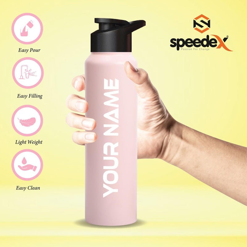 Speedex زجاجة ماء وردية مخصصة من الفولاذ المقاوم للصدأ سعة 1 لتر مع غطاء شرب – مقاومة للتسرب، خفيفة الوزن، متينة | للأطفال، البالغين، المكتب، المدرسة، والسفر (1000 مل) - Image 4