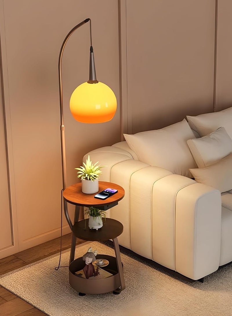 DubaiGallery Modern Multifunctional Floor Lamp Nordic Standing Lamps With 2 Tables And 1 Storage Bin Vertical Lamp With Orange Glass Shade Convenience Standing Floor Lights Decorative Standing Light For - Image 3
