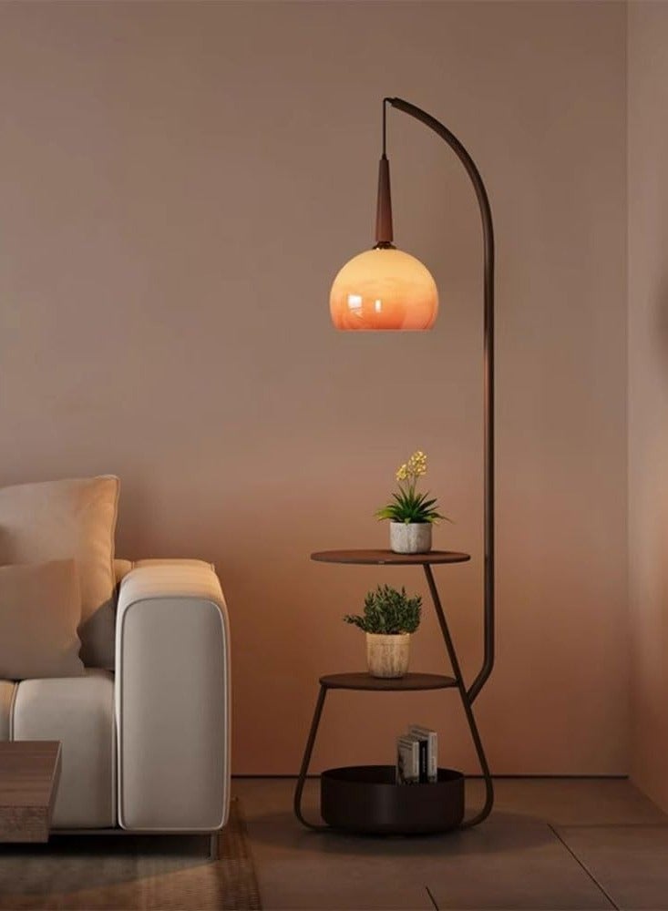DubaiGallery Modern Multifunctional Floor Lamp Nordic Standing Lamps With 2 Tables And 1 Storage Bin Vertical Lamp With Orange Glass Shade Convenience Standing Floor Lights Decorative Standing Light For - Image 4