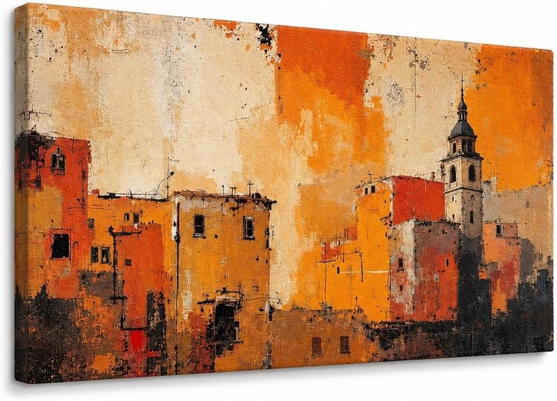 ARS Graphics ARS® Cityscape Canvas Wall Art 100 X 150 CM Modern Textured Italian Village Oil Painting Print - Image 1