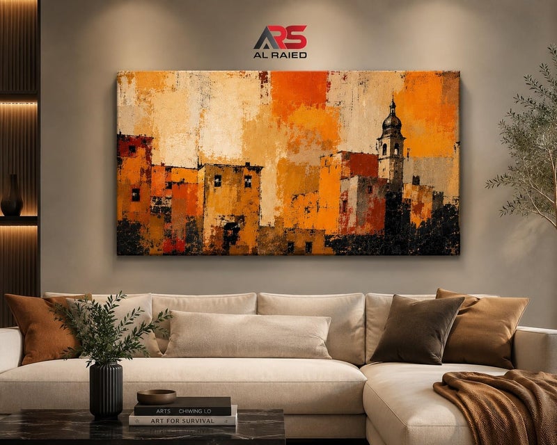 ARS Graphics ARS® Cityscape Canvas Wall Art 100 X 150 CM Modern Textured Italian Village Oil Painting Print - Image 2