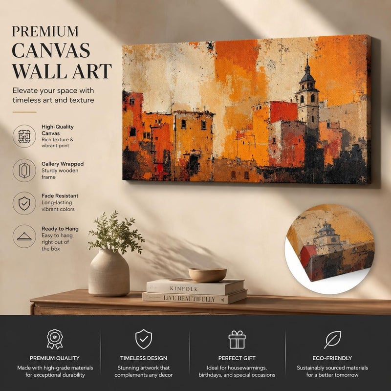 ARS Graphics ARS® Cityscape Canvas Wall Art 100 X 150 CM Modern Textured Italian Village Oil Painting Print - Image 4