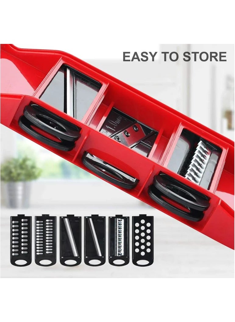 Vegetable mandolin Julian slicer Champ 9 in 1 Food Chopper With 6 interchangeable Blades Red