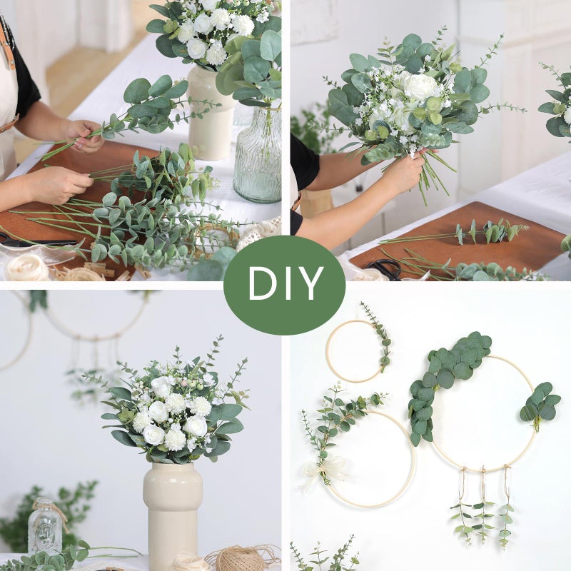 YXZZWL 110 Pcs 7 Kinds Mixed Artificial Eucalyptus Stems and Faux Flowers,Fake Silver Dollar Eucalyptus Leaves Stems Bulk Real Touch Leaf Branches for DIY Bouquets Floral Arrangement Wedding Home Decor - Image 4