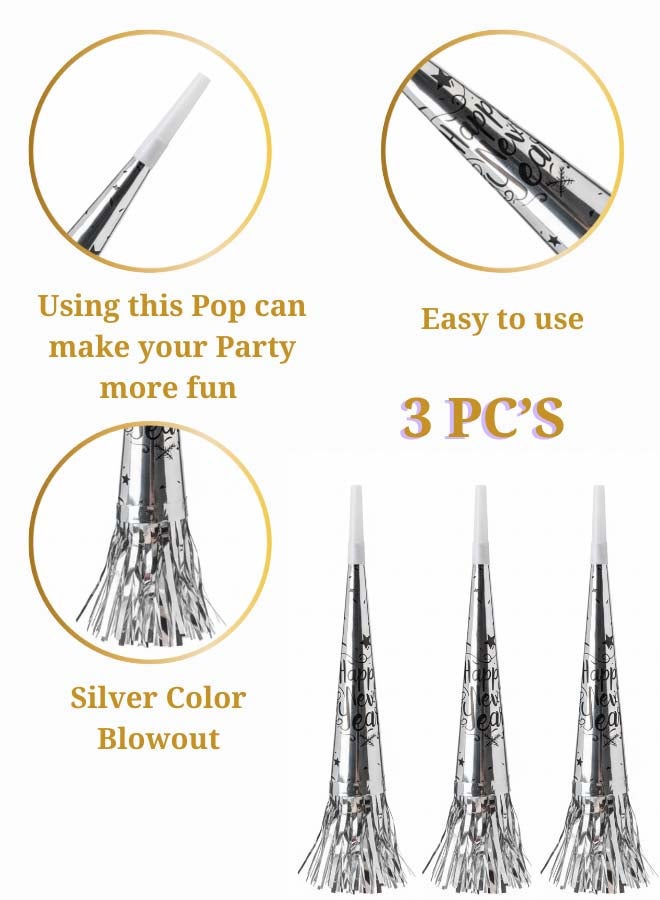 Feelings قرن السنة الجديدة السعيدة مع خيوط اللمعان - 20 سم - فضي - مجموعة من 6 - Image 3