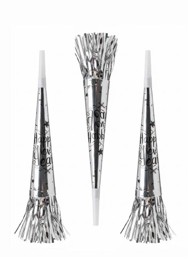 Feelings قرن السنة الجديدة السعيدة مع خيوط اللمعان - 20 سم - فضي - مجموعة من 6 - Image 1