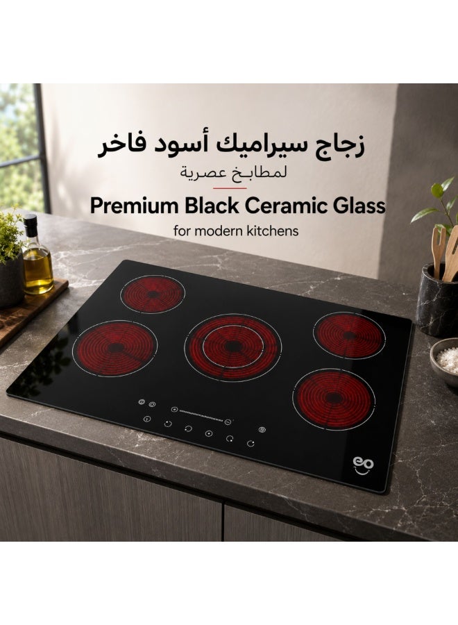 eo essentials online EO 90cm Built-In Electric Ceramic Cooktop, 5 Burners, 8200W, Touch Slider Control, Black Ceramic Glass, Child Lock, Residual Heat Indicator, 99-Min Timer, 9 Power Levels, 220-240V - Image 4