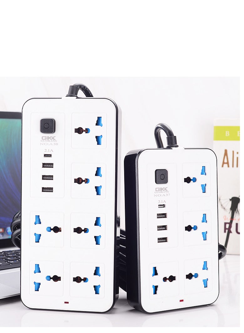 جي كيه 2 متر التمديد العالمي الرصاص مع وظيفة متعددة البريطانية التوصيل 3 دبوس منفذ المقابس مع 6 عصابة 3 منفذ USB 1 نوع-C منفذ 2M المقابس الكهربائي الشريط الرئيسي لتطبيقات المنزل والمكتب - Image 3