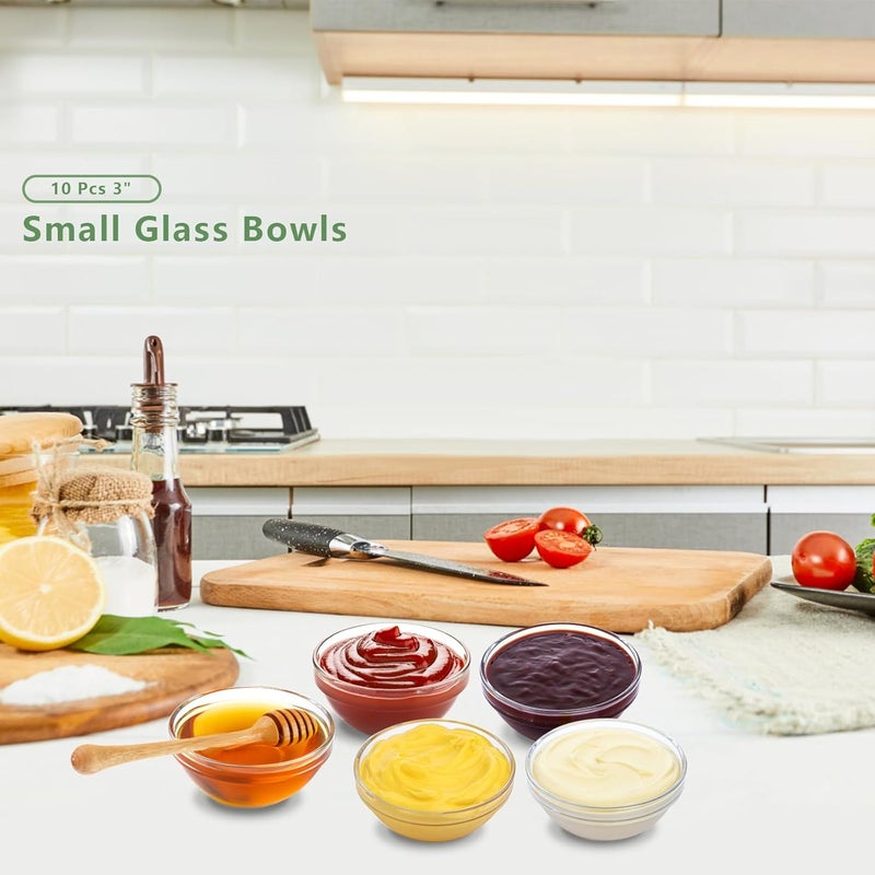 SCWBOEII 3 Clear Glass Pinch Bowls 10 Pack 25oz Stackable Small Prep Dishes for Spices Dipping Sauces and Ice Cream Toppings - Image 5