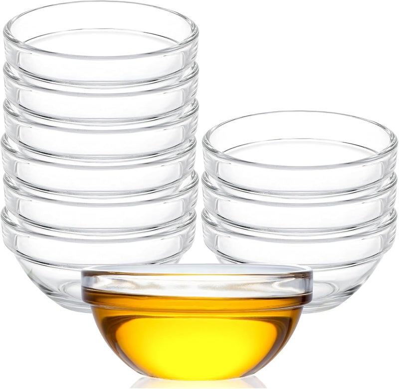 SCWBOEII 3 Clear Glass Pinch Bowls 10 Pack 25oz Stackable Small Prep Dishes for Spices Dipping Sauces and Ice Cream Toppings - Image 1