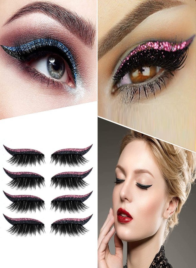 Aaiffey Eyeliner Sticker with Eyelashes,Reusable Eyelashes & Eyeliner Stickers Natural & Waterproof Eyelashes Makeup Stickers Instant for Women 4 Pairs (E117) (Pink) - Image 4