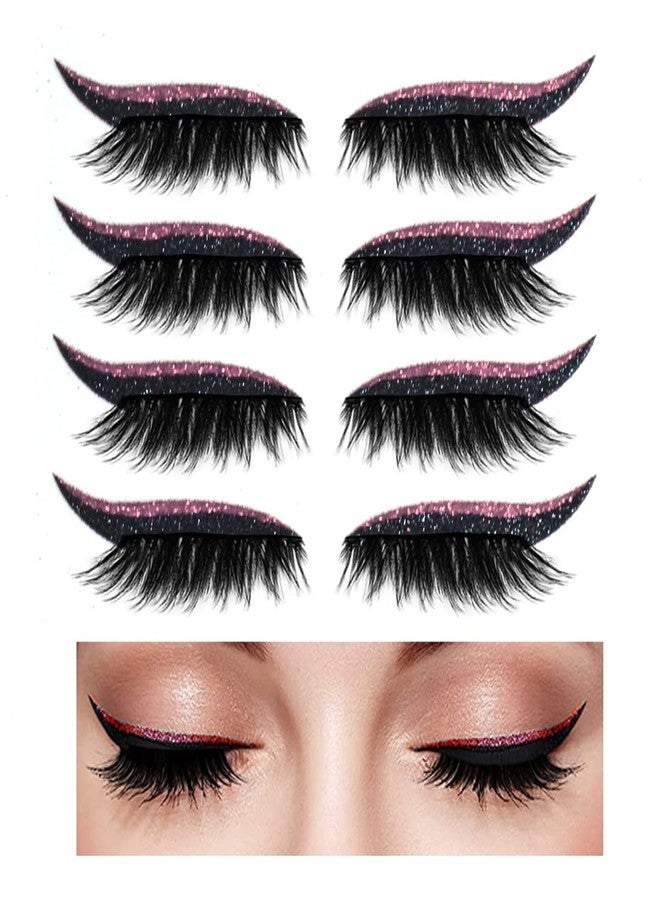 Aaiffey Eyeliner Sticker with Eyelashes,Reusable Eyelashes & Eyeliner Stickers Natural & Waterproof Eyelashes Makeup Stickers Instant for Women 4 Pairs (E117) (Pink) - Image 1