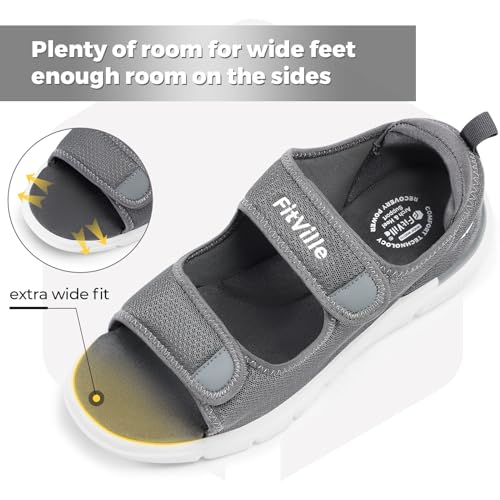 FitVille Diabetic Sandals for Men Wide Width with Arch Support, Men Diabetic Sandals Adjustable (Grey, 9.5W) - Image 4